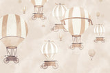 Tapet Personalizat Micii Exploratori cu baloane cu aer cald in stil vintage - TAUPE SKY BALLOONS