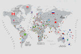Tapet Personalizat Micii Exploratori cu harta lumii cu steaguri in nuante de gri - ALL FLAGS MAP GREY