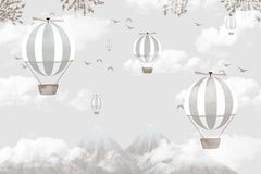 Tapet Personalizat Micii Exploratori cu baloane cu aer cald in peisaj de iarna - WINTER HOT AIR BALLOONS