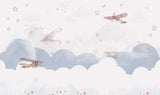 Tapet Personalizat Micii Exploratori cu avioane si baloane cu aer cald pe cerul instelat alb - WINTER NIGHT PLANES