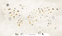 Tapet Personalizat Micii Exploratori cu harta lumii bej cu animale - BEIGE ANIMAL MAP