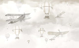 Tapet Personalizat Micii Exploratori cu avioane si baloane cu aer cald pe cerul gri - GREY SKIES PLANES