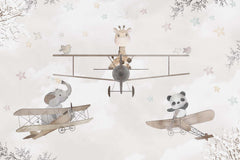 Tapet Personalizat Micii Exploratori cu animale pilotand avioane - BIPLANE TRIO