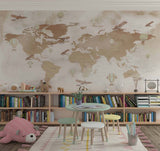 Tapet Personalizat Micii Exploratori cu harta lumii pentru copii in nuante de maro - SEPIA PLANE MAP