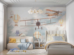 Tapet Personalizat Micii Exploratori cu avioane in prim plan pe cerul senin - CLOSE-UP SUNNY PLANE