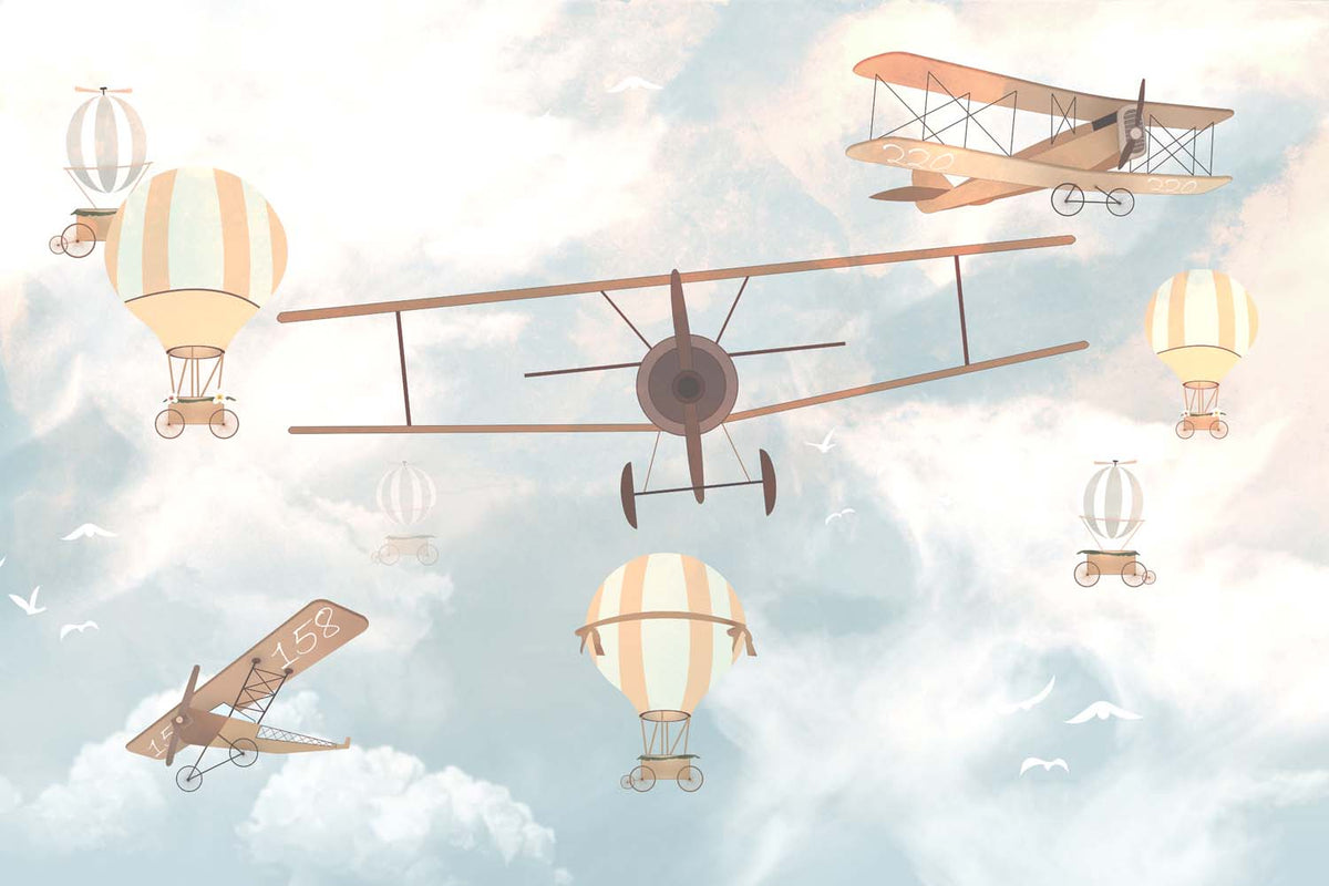 Tapet Personalizat Micii Exploratori cu avioane in prim plan pe cerul senin - CLOSE-UP SUNNY PLANE