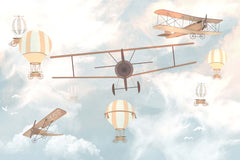 Tapet Personalizat Micii Exploratori cu avioane in prim plan pe cerul senin - CLOSE-UP SUNNY PLANE