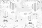 Tapet Personalizat Micii Exploratori cu baloane cu aer cald in nuante de gri - GREY SPRING BALLONS