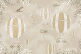 Tapet Personalizat Micii Exploratori cu baloane cu aer cald in nuante sepia - SEPIA SPRING BALLONS