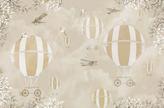 Tapet Personalizat Micii Exploratori cu baloane cu aer cald in nuante sepia - SEPIA SPRING BALLONS