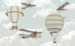 Tapet Personalizat Micii Exploratori cu avioane si pasari deasupra norilor - BIRDS AND PLANES