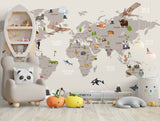 Tapet Personalizat Micii Exploratori cu harta lumii pentru copii cu avioane si animale - OVER THE WORLD MAP