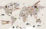 Tapet Personalizat Micii Exploratori cu harta lumii pentru copii cu avioane si animale - OVER THE WORLD MAP