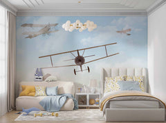 Tapet Personalizat Micii Exploratori cu avioane pe cerul senin - PERFECT SKY WEATHER