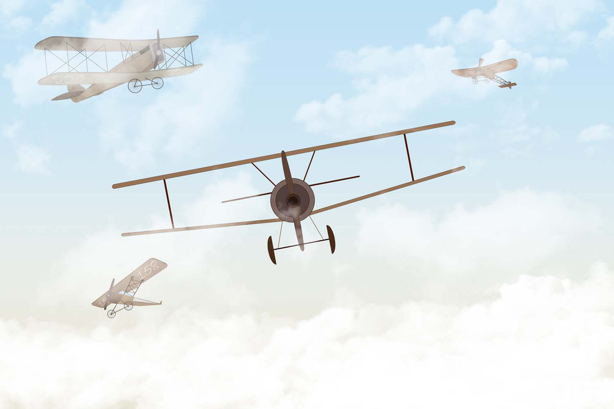 Tapet Personalizat Micii Exploratori cu avioane pe cerul senin - PERFECT SKY WEATHER