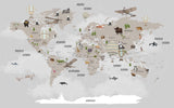 Tapet Personalizat Micii Exploratori cu harta lumii pentru copii in nuante de bej-gri - GREY ROUND MAP