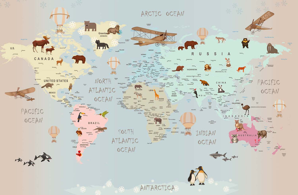 Tapet Personalizat Micii Exploratori cu harta multicolora a lumii pentru copii - MULTICOLOR MAP