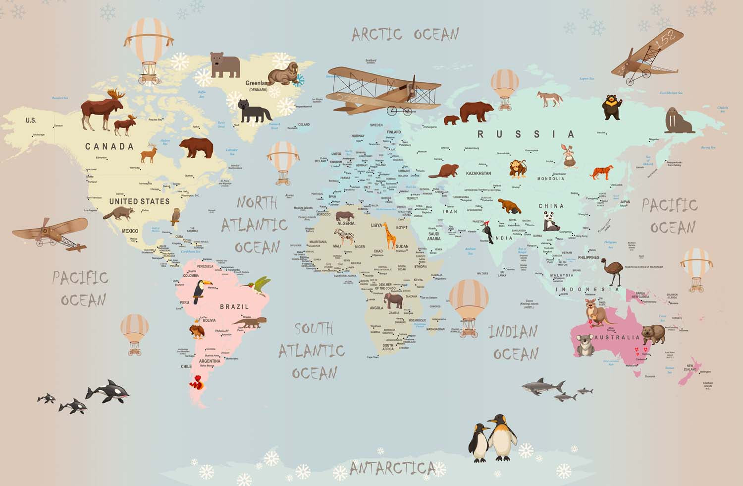 Tapet Personalizat Micii Exploratori cu harta multicolora a lumii pentru copii - MULTICOLOR MAP