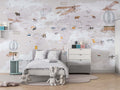 Tapet Personalizat Micii Exploratori cu harta lumii pentru copii cu munti in nuante de roz - LIGHT PINK MOUNTAIN MAP