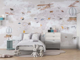 Tapet Personalizat Micii Exploratori cu harta lumii pentru copii cu munti in nuante de roz - LIGHT PINK MOUNTAIN MAP