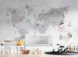 Tapet Personalizat Micii Exploratori cu harta lumii si pui de animale - BABY ANIMAL'S MAP