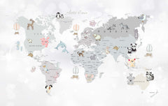 Tapet Personalizat Micii Exploratori cu harta lumii si pui de animale - BABY ANIMAL'S MAP