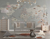 Tapet Personalizat Micii Exploratori cu harta lumii detaliata cu steaguri - TEXTURED WORLD'S MAP