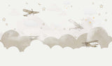 Tapet Personalizat Micii Exploratori cu avioane zburand peste norii bej - LIGHT BEIGE FLYING PLANES