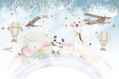 Tapet Personalizat Micii Exploratori cu animalute peste curcubeu si avioane - GREETING RAINBOW
