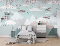 Tapet Personalizat Micii Exploratori cu avioane peste muntii cu zapada - SNOW & PLANES
