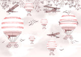 Tapet Personalizat Micii Exploratori cu avioane si baloane cu aer cald roz - PINK BIRDS BALLOONS