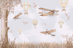 Tapet Personalizat Micii Exploratori cu avioane si baloane cu aer cald in natura - TREE FLY VIEW