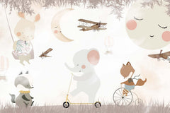 Tapet Personalizat Micii Exploratori cu animale pe biciclete si scutere - ELEPHANT SCOOTER