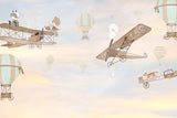 Tapet Personalizat Micii Exploratori cu animale zburand cu avioane pe cerul la apus - SERENE SKIES FLIGHT
