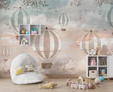 Tapet Personalizat Micii Exploratori cu baloane cu aer cald pe fundal montan in gradient - CLOUDS OVERLAY