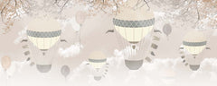 Tapet Personalizat Micii Exploratori cu baloane cu aer cald si steaguri in nuante de bej - BEIGE IN THE CLOUDS