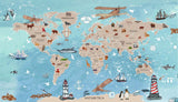 Tapet Personalizat Micii Exploratori cu harta lumii pentru copii in stil maritim - MARINE MAP