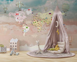 Tapet Personalizat Micii Exploratori cu harta lumii detaliata cu steaguri pe un fundal gradient - GLOBE FLAGS MAP