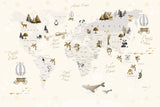 Tapet Personalizat Micii Exploratori cu harta lumii in nuante de bej cu fulgi de zapada - BEIGE SNOWFLAKES MAP