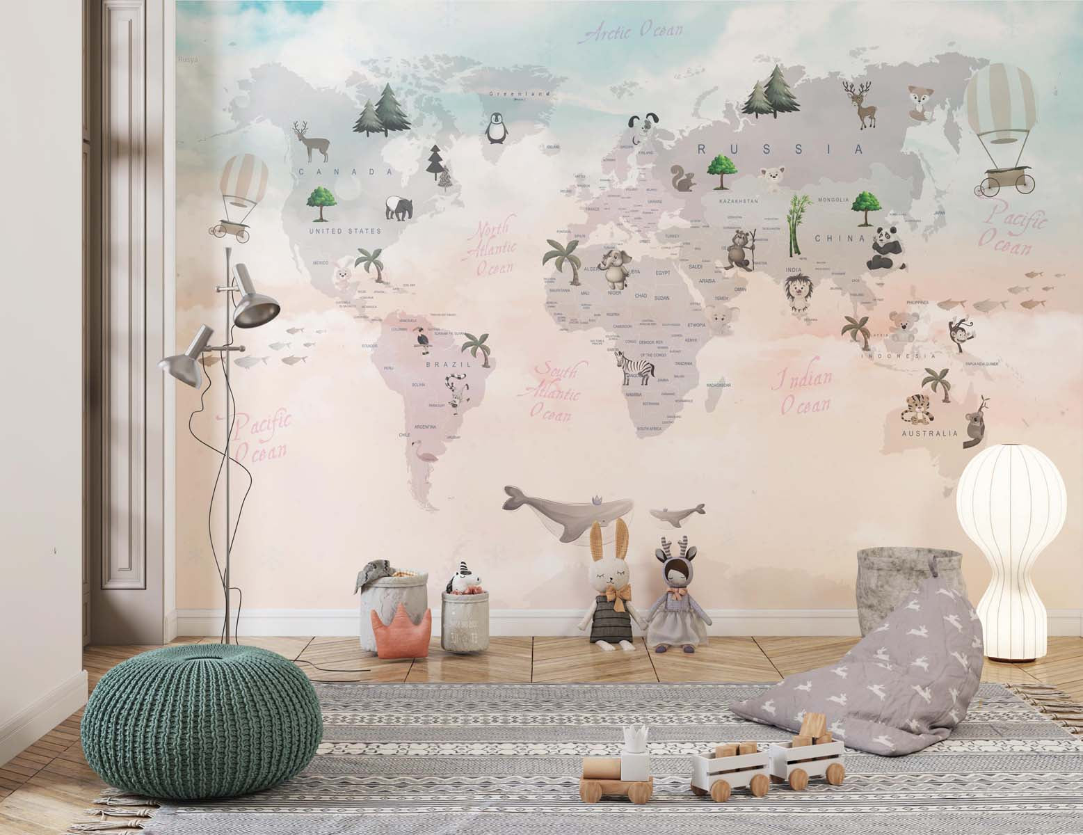 Tapet Personalizat Micii Exploratori cu harta lumii in stil tropical - TROPICAL TIDE MAP