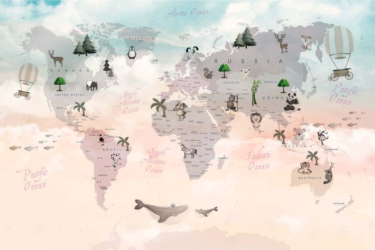 Tapet Personalizat Micii Exploratori cu harta lumii in stil tropical - TROPICAL TIDE MAP