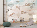 Tapet Personalizat Micii Exploratori cu avioane, baloane cu aer cald si fluturi in stil vintage - VINTAGE BUTTERFLY PLANES