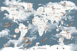 Tapet Personalizat Micii Exploratori cu harta lumii cu continente in nuante de alb si oceanul albastru - WINTER OCAN MAP