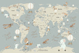 Tapet Personalizat Micii Exploratori cu harta lumii si animale calatoare - TRAVELING ANIMALS MAP