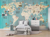 Tapet Personalizat Micii Exploratori cu harta lumii si oceane texturate in nuante de albastru - TEXTURED OCEAN MAP