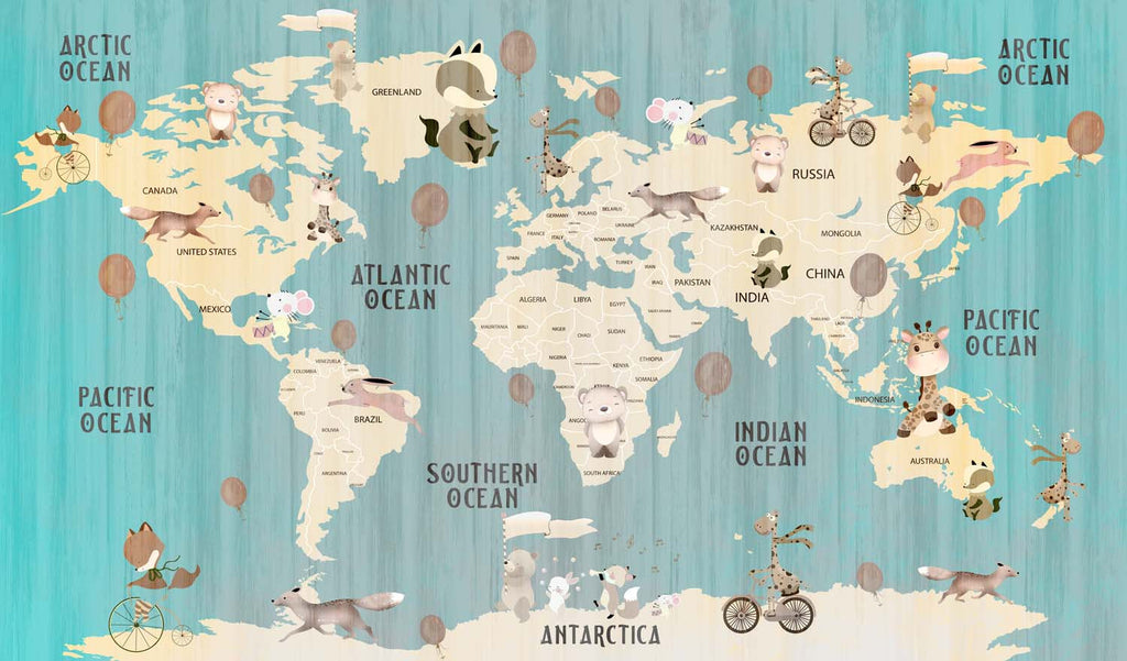 Tapet Personalizat Micii Exploratori cu harta lumii si oceane texturate in nuante de albastru - TEXTURED OCEAN MAP