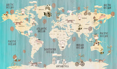 Tapet Personalizat Micii Exploratori cu harta lumii si oceane texturate in nuante de albastru - TEXTURED OCEAN MAP