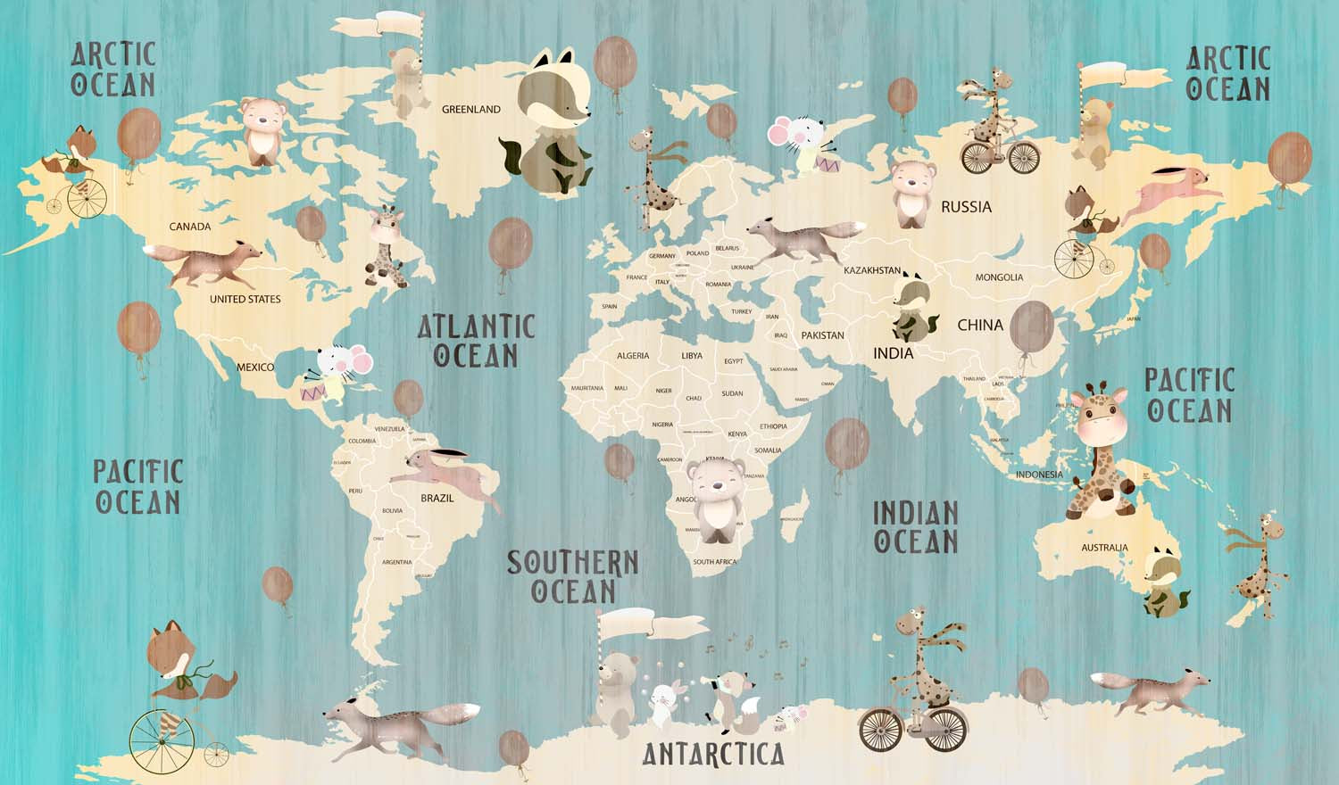Tapet Personalizat Micii Exploratori cu harta lumii si oceane texturate in nuante de albastru - TEXTURED OCEAN MAP