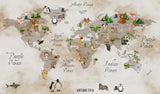 Tapet Personalizat Micii Exploratori cu cu harta lumii si vegetatie pe un fundal de hartie vintage watercolor - OLD PAPER MAP
