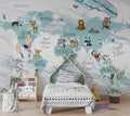 Tapet Personalizat Micii Exploratori cu harta continentelor si fundal de ghetar in nuante de albastru - ICEBERG MAP